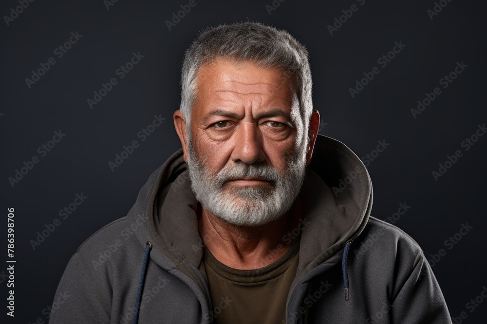 Portrait of a glad indian man in his 60s wearing a zip-up fleece hoodie isolated on white background Portrait of a glad indian man in his 60s wearing a zip-up fleece hoodie isolated on white background