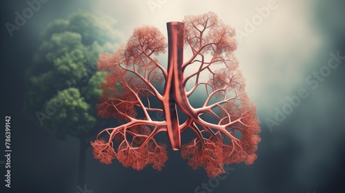 A 3D rendering of the human lungs, showcasing the bronchial tree and alveoli, ideal for respiratory health studies