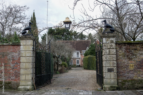 gates to Malmesbury House Cathedral Close Salisbury wiltshire England photo