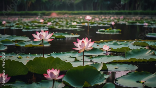 Beautiful pink lotus flower close up in pond at red lotus lake  Udonthani 