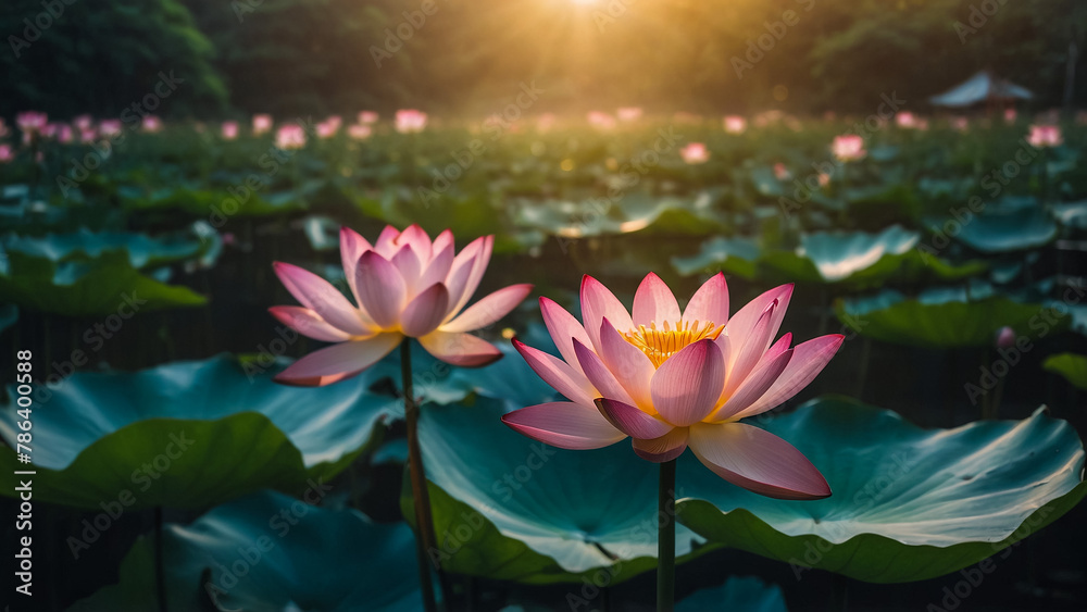 Beautiful pink lotus flower close up in pond at red lotus lake, Udonthani
Beautiful pink lotus flower close up in pond at red lotus lake, Udonthani
