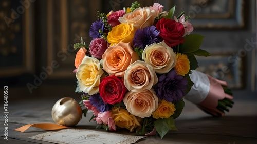 Beautiful and colorful bouquet, invitation for a lavish shower, baroque-style flowers, coquette-style shower décor