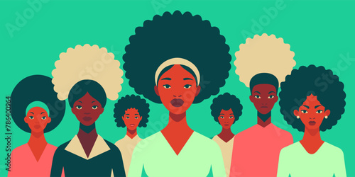 Pride african womans for black history month or juneteenth. Stylized vector female banner symbolizing diversity and heritage