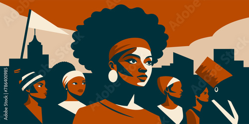 Pride african womans for black history month or juneteenth. Stylized vector female banner symbolizing diversity and heritage