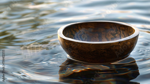 Meditative experience with a Tibetan bowl floating on water