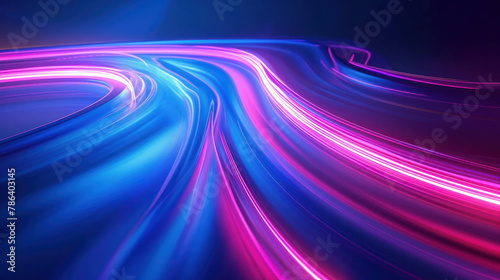 Explore the colorful world of abstract art with vibrant blue, pink, and purple line light effects. AI generative creation with dynamic curves.