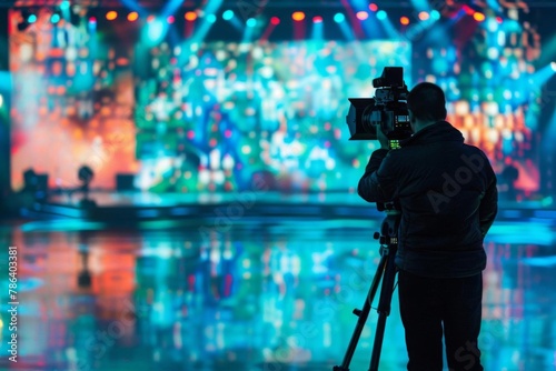television studio set with cameraman filming entertainment show digital art