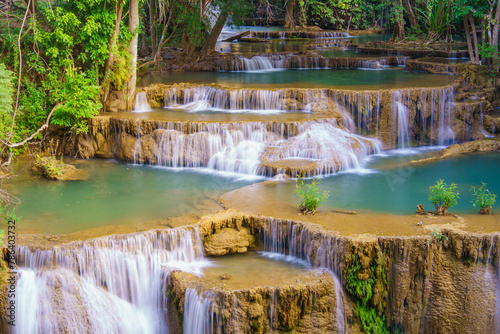 wonder Waterfall in deep rain forest jungle  Huay Mae Kamin Waterfall National Park in Kanchanaburi Province  Thailand 