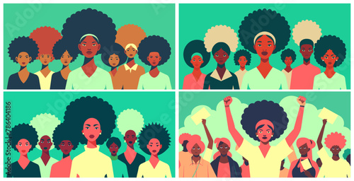 African woman set for black history month or juneteenth. Stylized vector illustration female banner symbolizing diversity and heritage, pride and empowerment