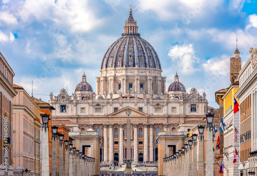 Peter's basilica in Vatican and road of Conciliation in Rome, Italy photo