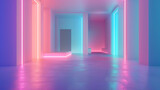 Modern Trendy 3D Design Background with Neon Room