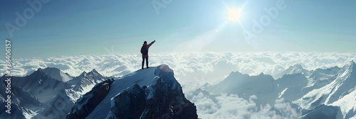 A hiker standing on mountains .Solitude adventure  photo