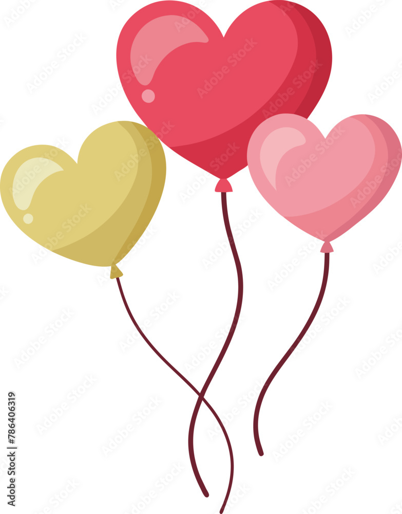 Cute heart shaped balloons flat illustration