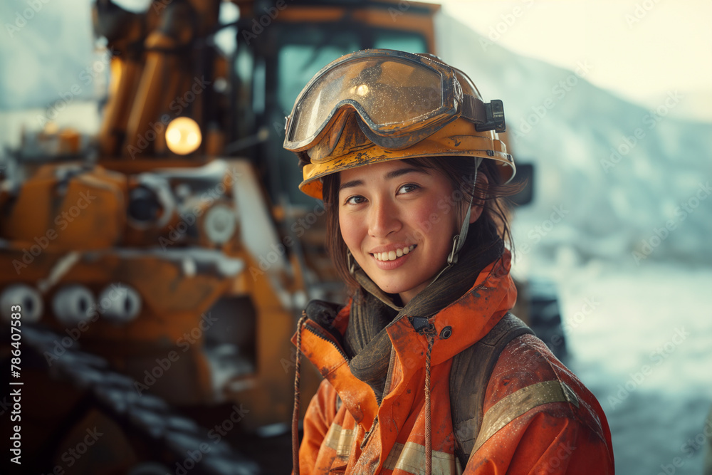 Woman working in the mining industry with heavy duty machinery. Woman working in the mining industry with heavy duty machinery.
