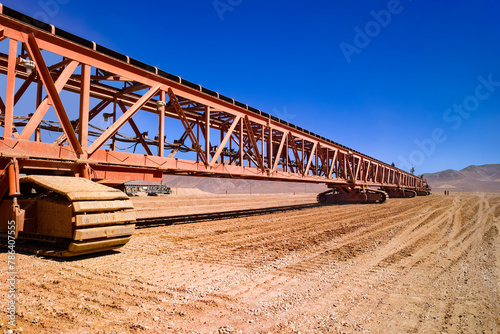 Portable conveyor belt machinery at a copper mine in Chile.