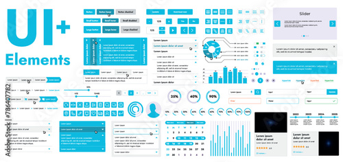 A set of modern web interface elements designed for the development and design of websites and mobile applications. Includes buttons, icons, navigation elements, slyder, forms.