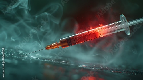 In this captivating image, a syringe sits poised, its needle catching the light in a way that emphasizes its precision and importance. The translucent barrel holds a promise of healing, while the subt photo