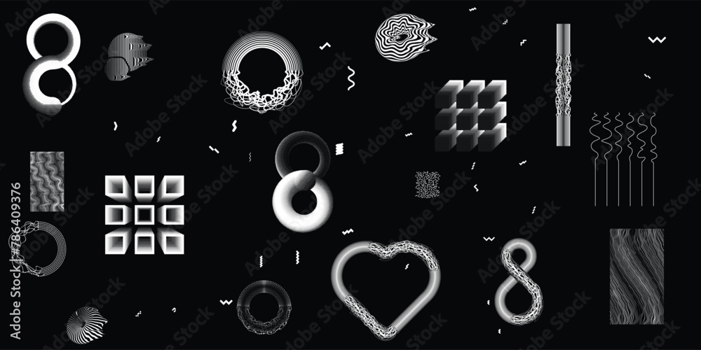 Black and white modern background with halftone dots and lines. Vector design composition with various geometric shapes . Collage of vector design elements .Abstract contemporary art . New modernism . Black and white modern background with halftone dots and lines. Vector design composition with various geometric shapes . Collage of vector design elements .Abstract contemporary art . New modernism .