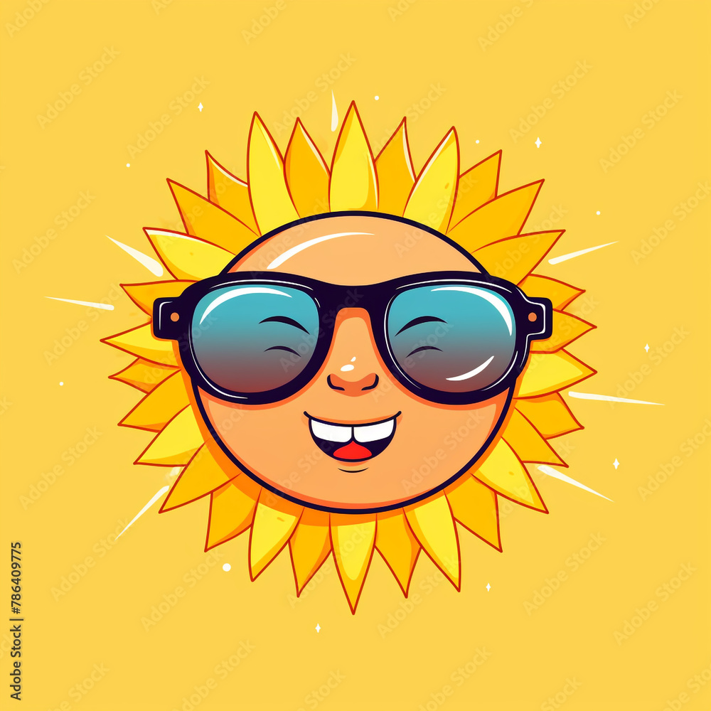 sun wearing sunglasses, simple drawing, blank expression,logo сreated with Generative Ai