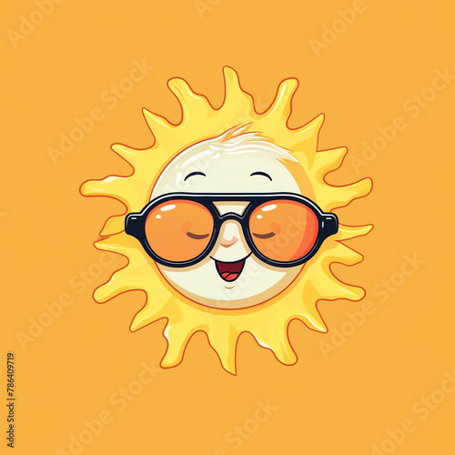 sun wearing sunglasses  simple drawing  blank expression logo   reated with Generative Ai
