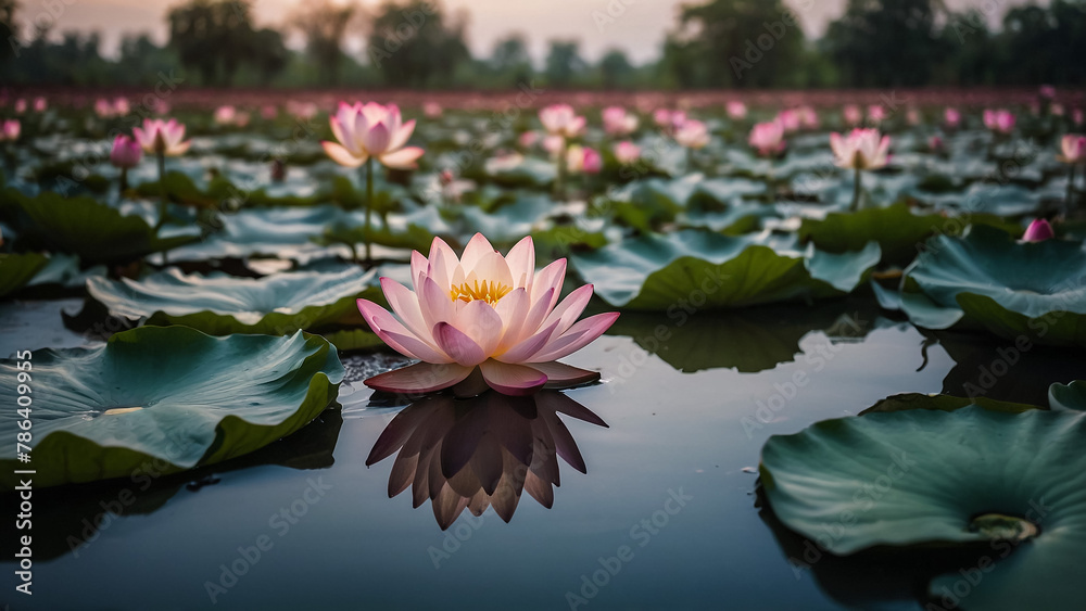 Beautiful pink lotus flower close up in pond at red lotus lake, Udonthani
Beautiful pink lotus flower close up in pond at red lotus lake, Udonthani