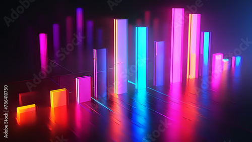 Vibrant Neon 3D Bar Graph for Dynamic Data Representation