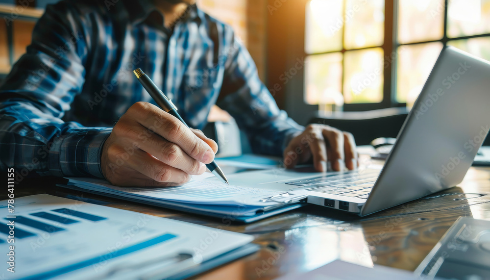 A man is writing with a pen on a piece of paper by AI generated image A man is writing with a pen on a piece of paper by AI generated image