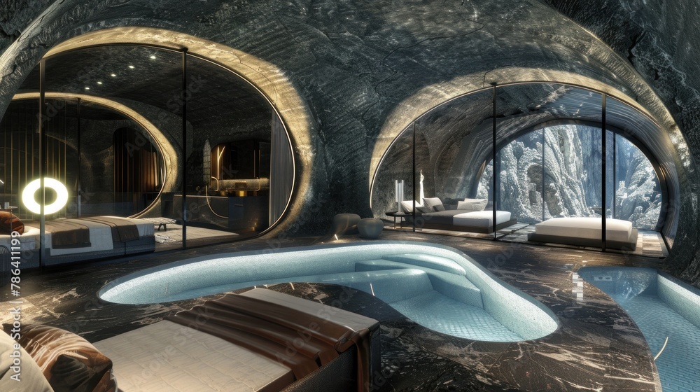 Fototapeta premium Luxurious Billionaire Atomic Shelter. Opulent Secure Haven
