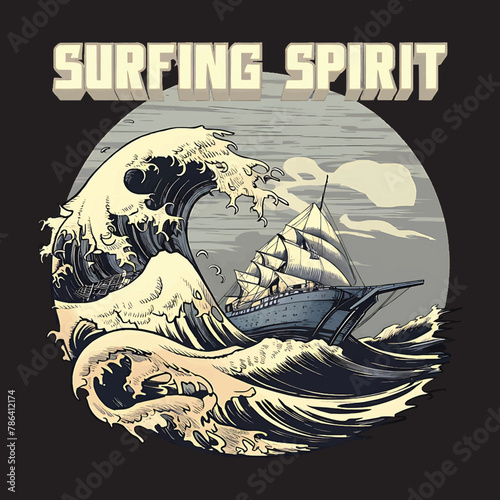 surfing water vector tshirt design and t-shirt graphics with Surfing, minimalist surfing style t shirt design.