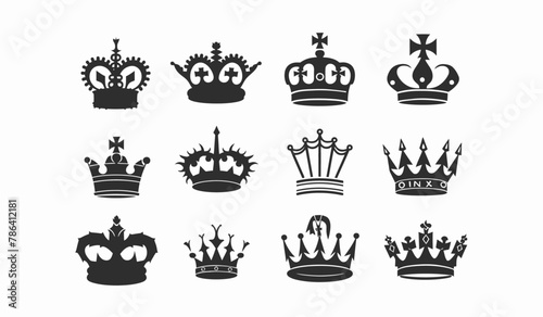 a bunch of crowns that are black and white