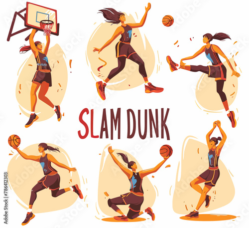 a woman is playing basketball and slam dunk