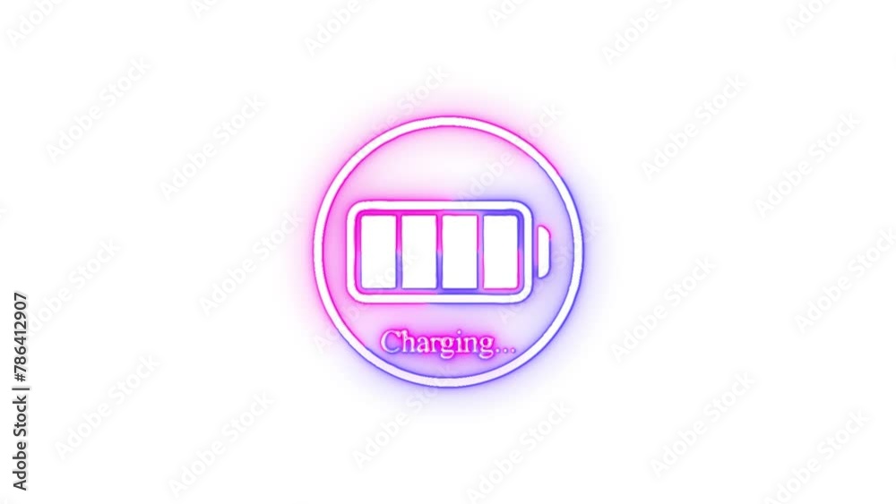 Abstract neon Battery charging power symbol icon, lightning bolt sign in the circle on white background Abstract neon Battery charging power symbol icon, lightning bolt sign in the circle on white background