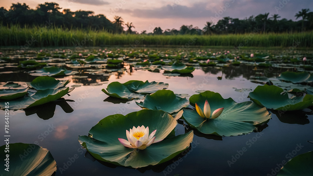 Beautiful pink lotus flower close up in pond at red lotus lake, Udonthani
Beautiful pink lotus flower close up in pond at red lotus lake, Udonthani