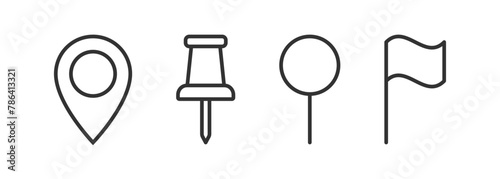 Map pin icon. Location pointer vector. Navigation position marker. Geo, flag, buttons, needle sign.