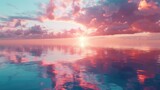 Sunset-themed images depicting reflections of clouds and colors on calm water surfaces, such as lakes, rivers, and oceans, adding depth and serenity to the sunset view