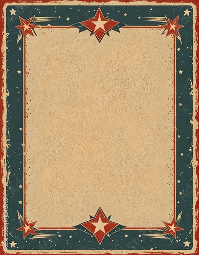 Stars border, red white and blue Americana, retro, on worn paper