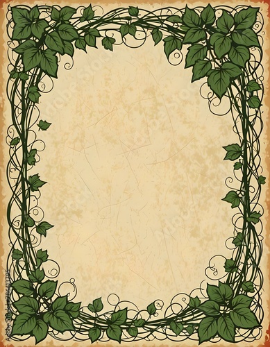 Ivy vines border on worn paper