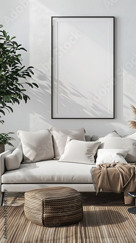 Mockup poster frame above a Bridgewater Sofa in aliving room, modern interior scanidavian style photo