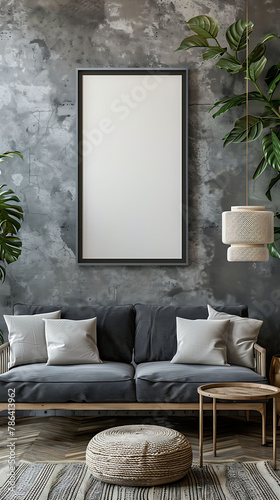 Mockup poster frame above a Bridgewater Sofa in aliving room, modern interior scanidavian style photo