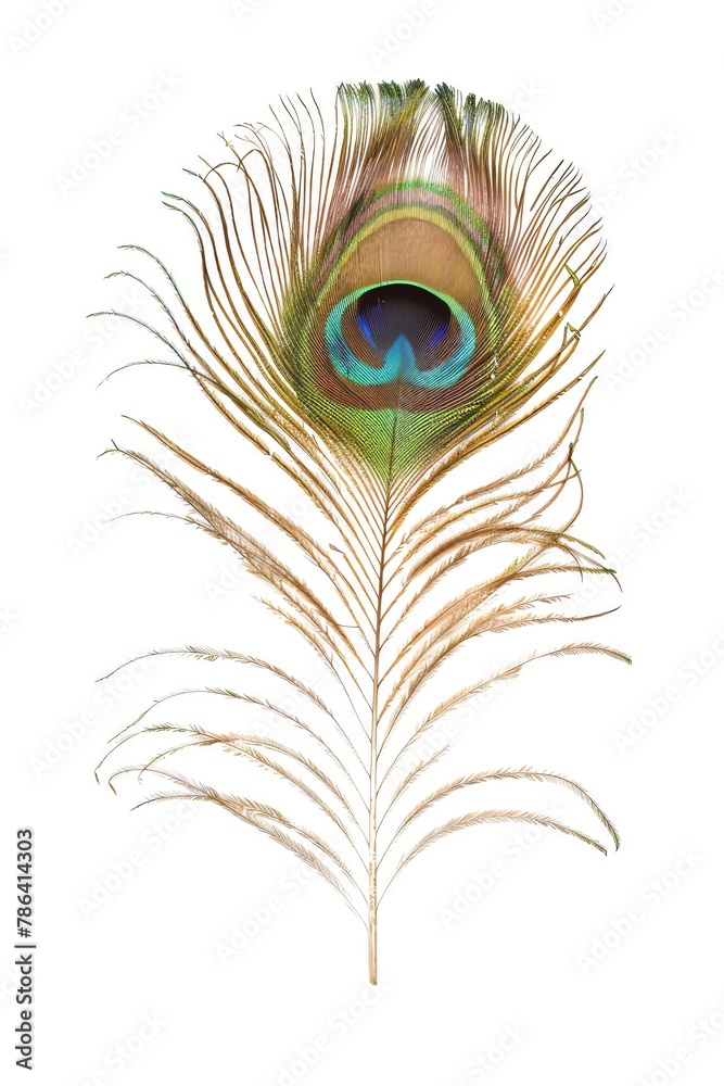 Obraz premium A regal peacock feather on a white background