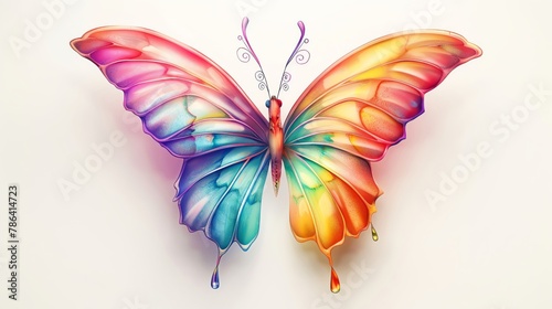A vibrant rainbowcolored butterfly on a white background