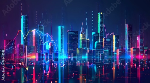 Luminous Urban Skyline with Stock Market Growth Concept © Maquette Pro