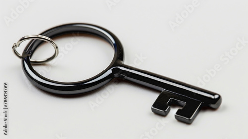 Closeup of metal key, real estate and new house isolated on a white background. Home access, buying and selling apartment or building for accommodation security and safety with studio backdrop