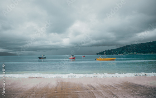approaching storm at sea, View from the beach, landscape, Black clouds
