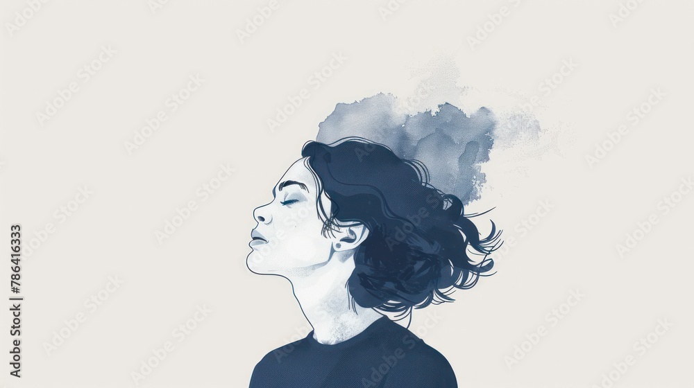 Mental health, psychology, illustration of calmness, white background Mental health, psychology, illustration of calmness, white background