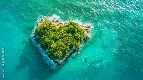 Love travel. heart shaped island in a blue ocean. Honey moon, summer vacation, last minute tour concept. Aerial view. Beautiful maldives tropical island in heart shape © Dina Photo Stories