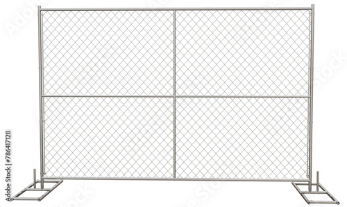 Temporary Site Protection: Elevate your design with this 3D render of a portable chain-link fence panel. Isolated background allows you to showcase effective temporary construction site protection. photo