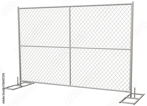 Modular Construction Security: This 3D illustration of a chain-link fence panel (transparent background) emphasizes the modular design, ideal for flexible and secure construction site fencing.