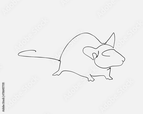 Continuous line, Side view of a brown rat. Drawing of set Animal. (Vector illustration one line drawing)