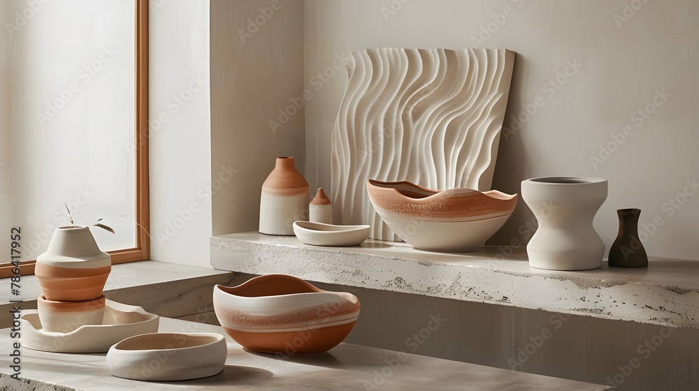 Softly Molded Ceramic Waves in Terracotta and Beige Tones,Evoking a Serene and Natural Aesthetic for Home Decor